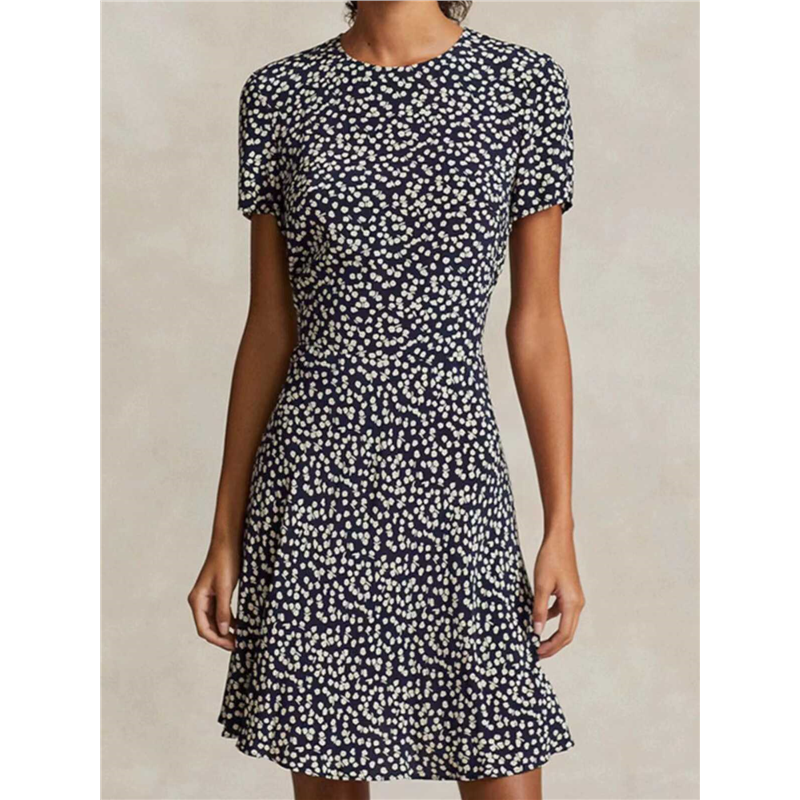 【现货】Rouje Life法式小众复古蓝白碎花修身收腰圆领短款连衣裙 - 图3