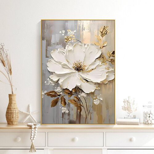 手绘油画《花开富贵》牡丹客厅沙发背景墙装饰画玄关挂画餐厅壁画 - 图1
