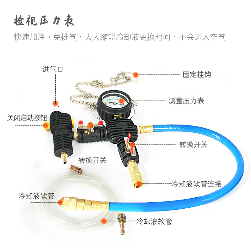 28件套汽车水箱打压测漏仪冷却防冻液加注更换工具真空压力检测表 - 图1