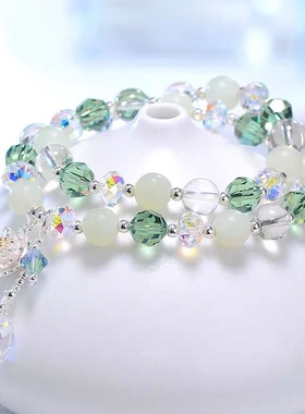 莲花仙子925银手链女紫水晶串珠闺蜜学生520情人节生日礼物送女友