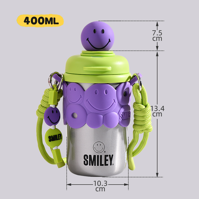 SMILEY保温杯吸管女生办公室新款高颜值水杯316不锈钢大容量水壶