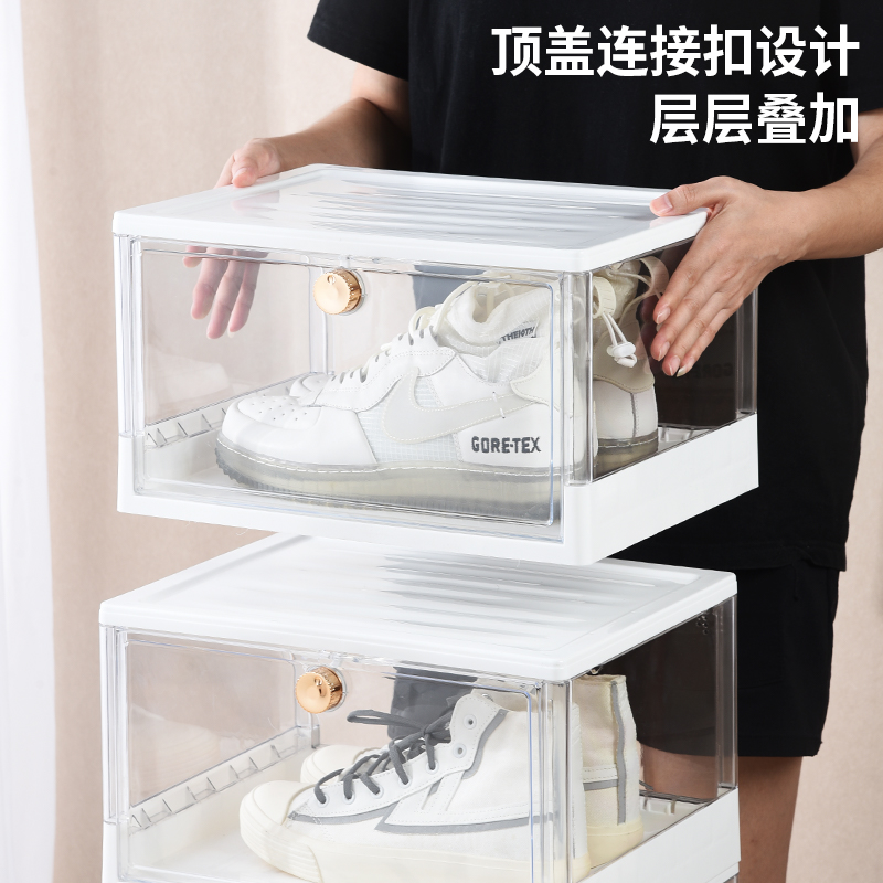 加厚鞋盒收纳盒透明翻盖鞋折叠抽屉式塑料鞋柜网红鞋架省空间神器 - 图0