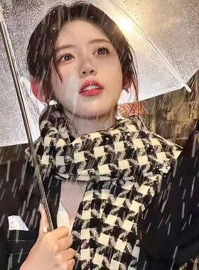 千鸟格子围巾女冬季保暖帽子韩版