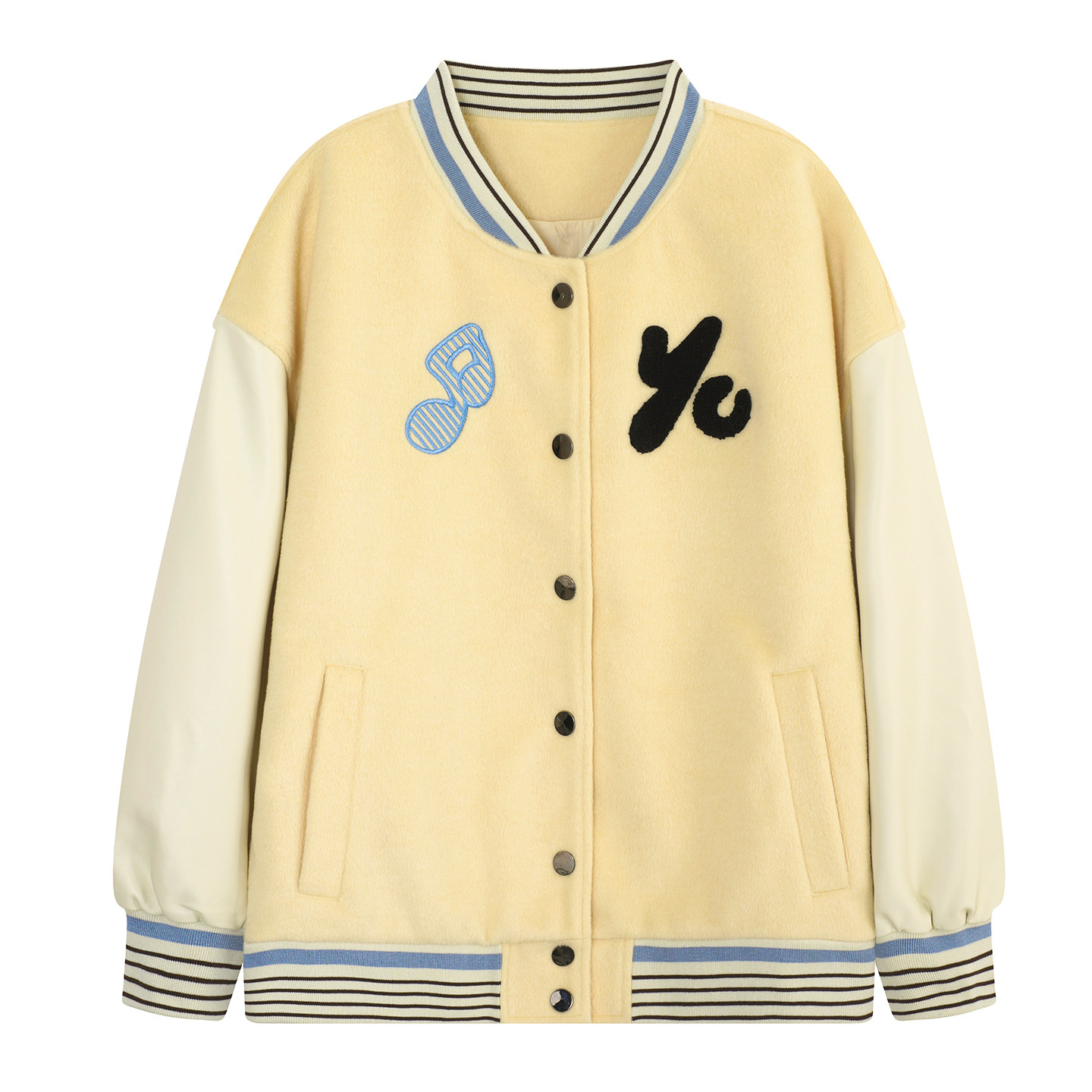 YUZI鱼子加厚棒球服外套特大码女装羊毛呢拼接蛋白皮复古秋冬胖mm,淘宝优惠券,粉丝福利购,淘宝优惠卷