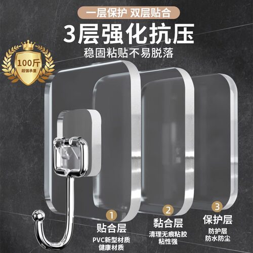挂钩强力粘胶墙壁贴墙上承重透明无痕挂勾贴钩免打孔钩子粘贴粘钩 - 图1