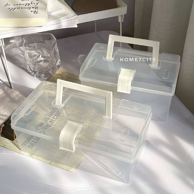 手提整理盒简约ins收纳盒透明药箱学生宿舍无印风防尘多功能药盒,淘宝优惠券,粉丝福利购,淘宝优惠卷