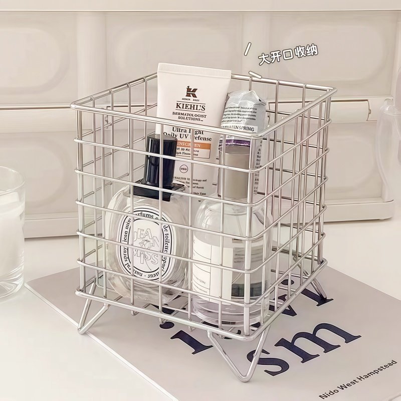 ins铁艺收纳筐办公室宿舍收纳盒桌面大容量化妆品杂物面膜收纳架,淘宝优惠券,粉丝福利购,淘宝优惠卷