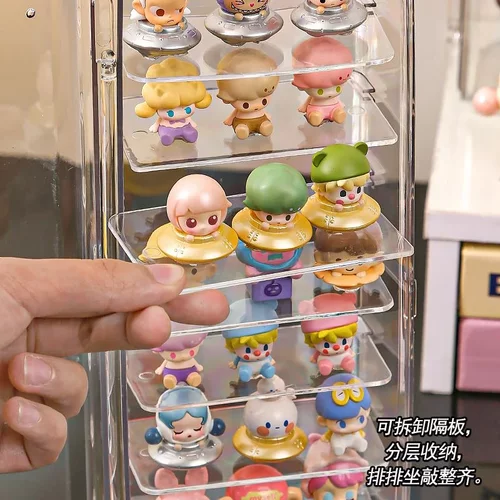 透明萌粒收纳盒桌面多层防尘手办盲盒展示架泡泡玛特小摆件整理盒 - 图2