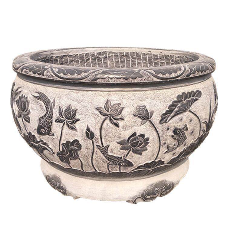 石雕鱼缸大理石青石做旧家居庭院摆件现货石头缸荷花缸流水摆件 - 图2