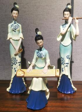 5ZV7新中式只此青绿摆件风古典仕女博古架茶室玄关酒柜装饰品