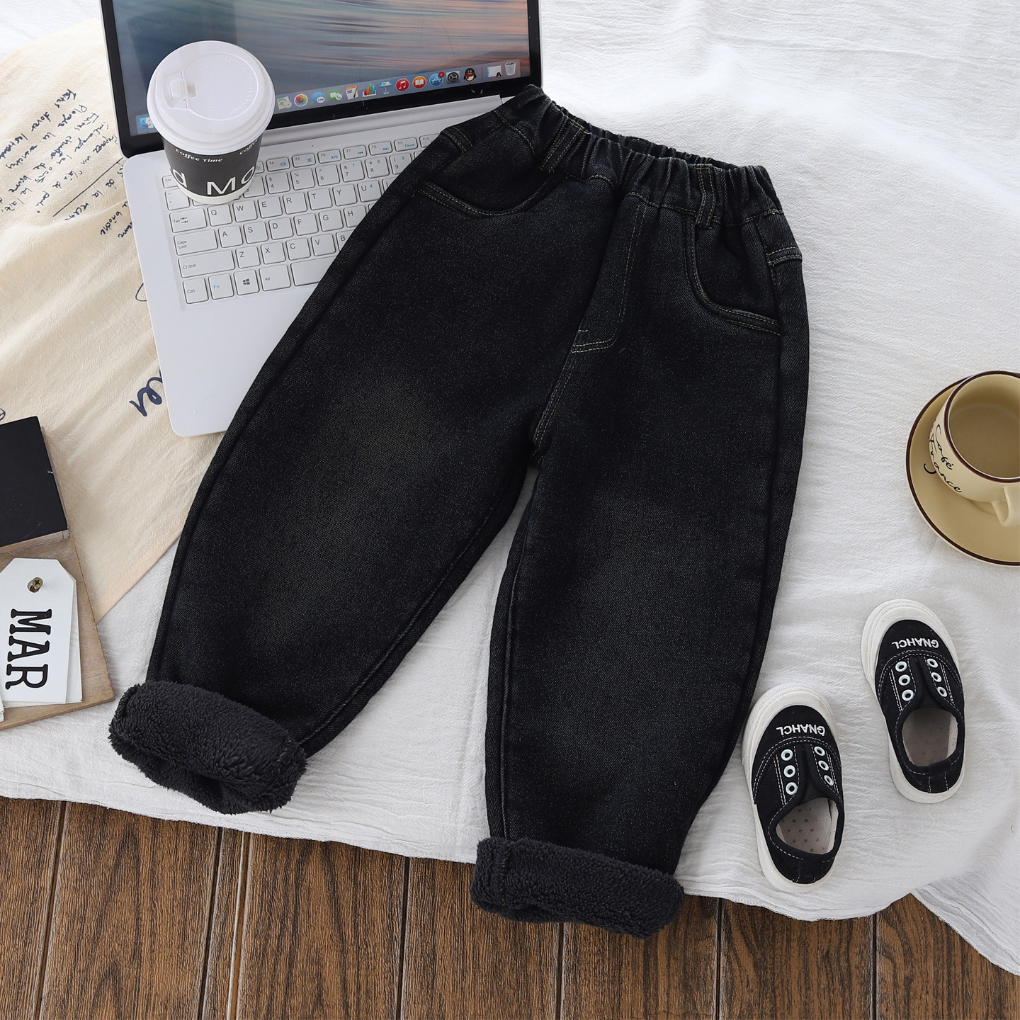 儿童加绒牛仔裤男女宝宝秋冬款一体绒破洞宽松长裤加厚羊羔绒外穿,淘宝优惠券,粉丝福利购,淘宝优惠卷