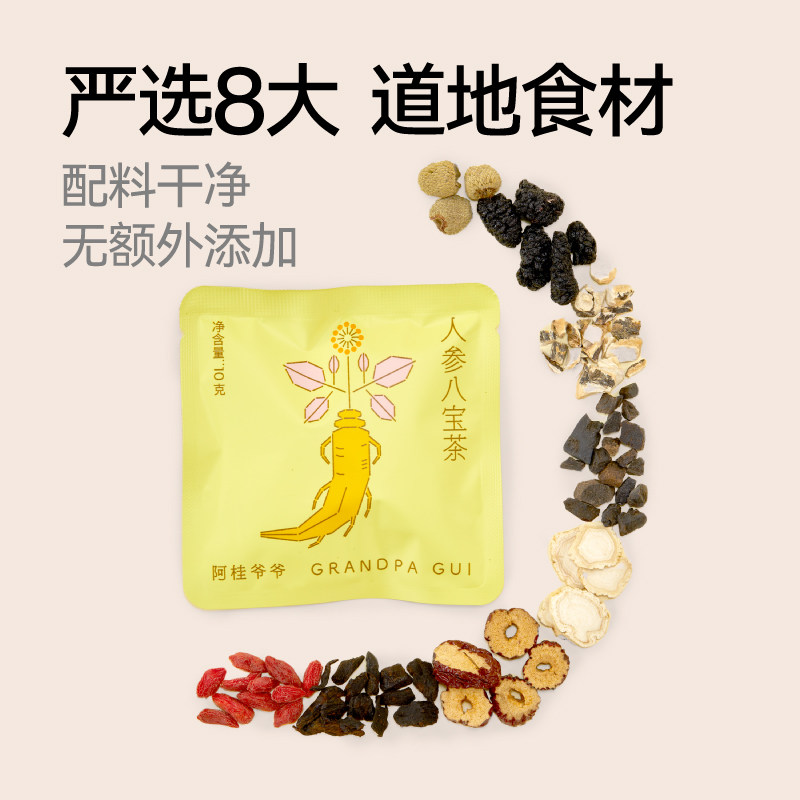 阿桂爷爷人参八宝茶包肉苁蓉玛卡黄精桑葚组合代用茶男士养生茶饮,淘宝优惠券,粉丝福利购,淘宝优惠卷