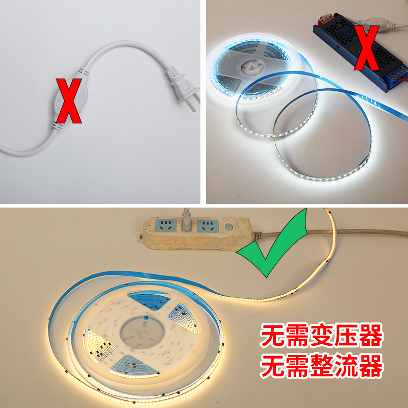 超薄裸板自粘cob灯带220v免驱动线性灯高压8mm贴片铝槽线形软灯条 - 图1