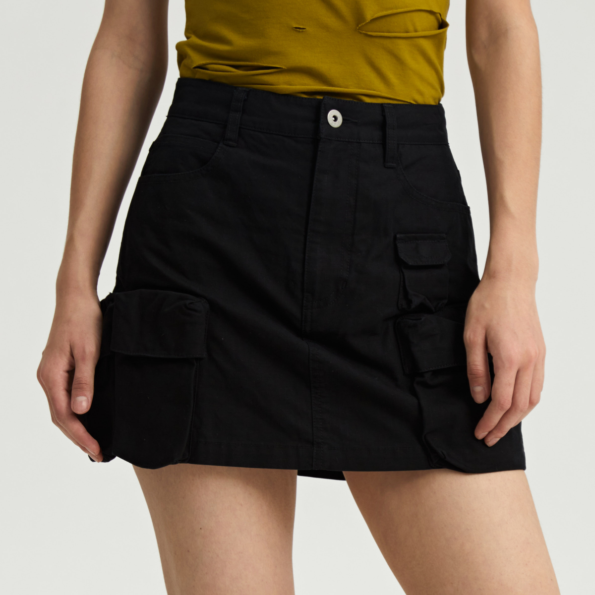 ONEUP口袋工装裙卡其色半裙女夏季小个子短裤裙美式短款半身a字裙,淘宝优惠券,粉丝福利购,淘宝优惠卷