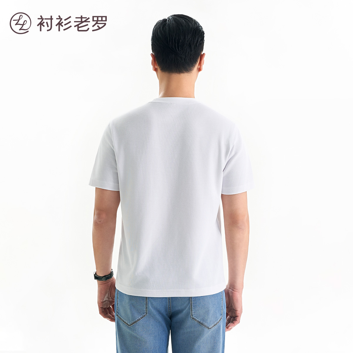 衬衫老罗夏季短袖圆领T恤通气格纹上衣吸湿透气体恤衫245A0T903S