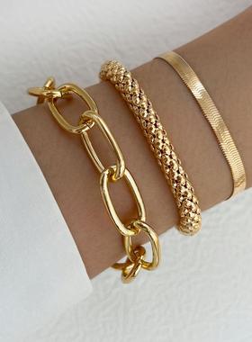 Metal bracelet set金属手镯套装粗链条手链光面多层开口手镯
