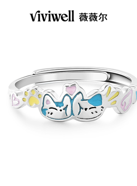 VIVIWELL萌喵贴贴S925银情侣对戒