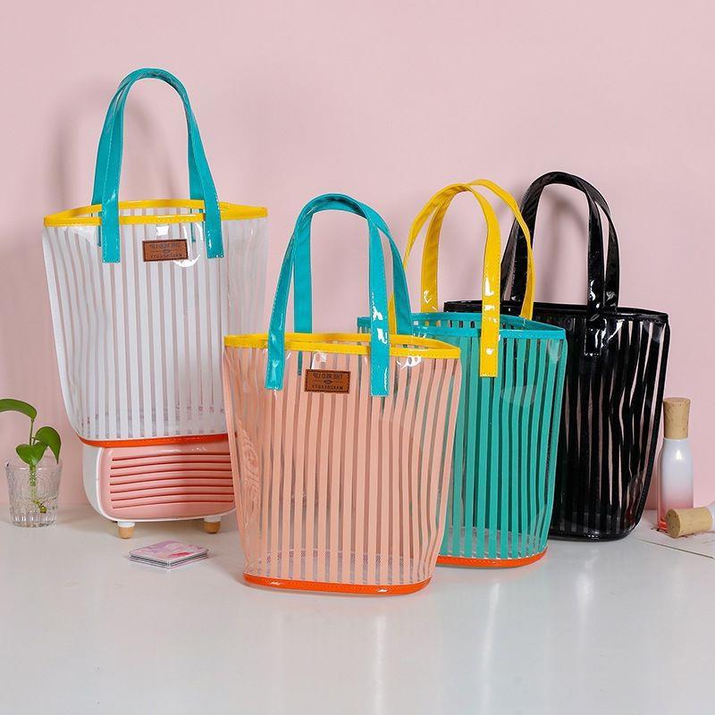 Striped Handbag Washing Bag Girls Heart Transparent PVC Jell - 图3