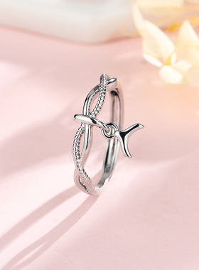 交织鱼尾戒指创意个性镂空麻花食指指环时尚交叉波浪线条关节戒