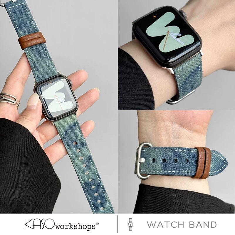 KASO подходит для s11 Apple iwatch ремешок applewatchUltra тай-дай деним s9 новая s8/7/6/5/4 поколение SE летняя канвас мода личность s10 ремешок для мужчин и женщин