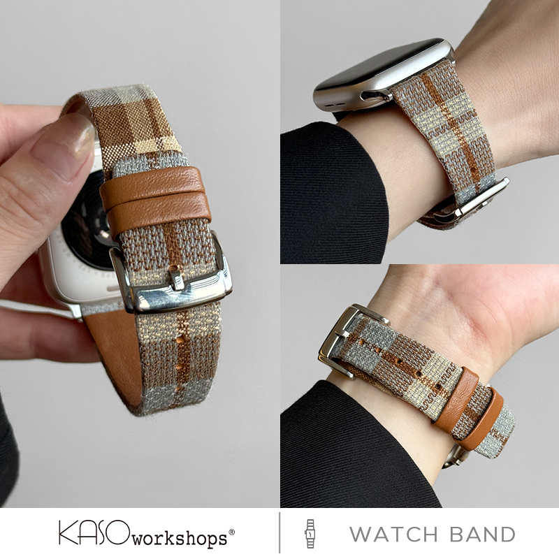KASO适用苹果手表带s10衬衫拼皮iwatch表带applewatch创意表带小众时尚ultra2新款se腕带s7代男士女生