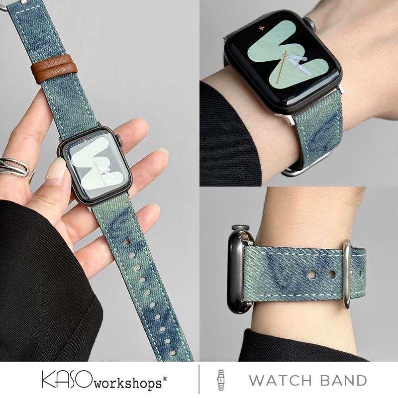 KASO подходит для s11 Apple iwatch ремешок applewatchUltra тай-дай деним s9 новая s8/7/6/5/4 поколение SE летняя канвас мода личность s10 ремешок для мужчин и женщин