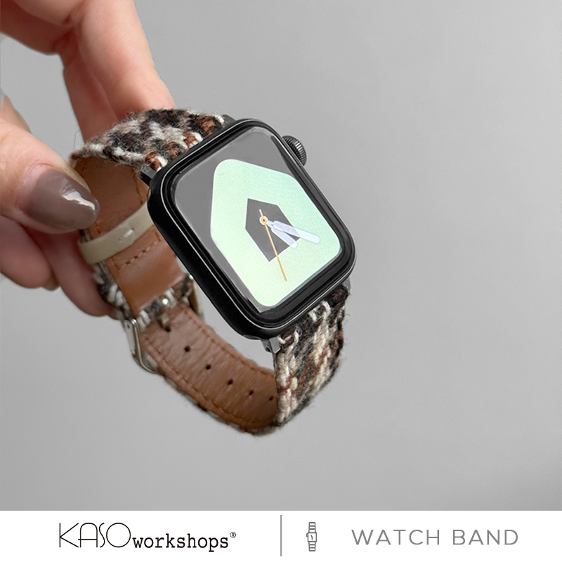 KASO千鸟格纹毛呢表带适用于s9苹果手表applewatch8代s7654321SE通用女款复古格纹毛绒表带ULtra秋冬腕带潮