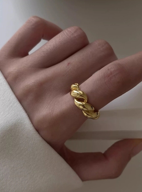 复古简约麻花牛角包戒指时尚个性开口可调节指环