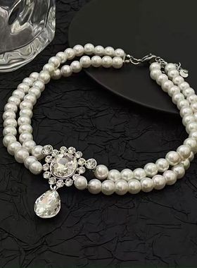 轻奢小众感高级感双层珍珠项链女颈链锁骨链choker配饰