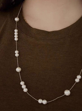 满天星珍珠项链颈链长款毛衣链轻奢高级感小众气质配饰可抽拉设计