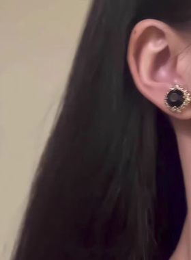 「夜色舞曲」清冷感黑色锆石choker精致百搭爆闪颈链同款复古耳钉