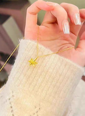 金色小雪花吊坠项链女款新款轻奢颈链设计高级感锁骨链