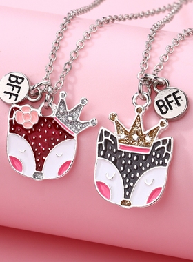 闺蜜项链女二人款儿童女童饰品毛衣链秋冬百搭学生党一对挂脖装饰