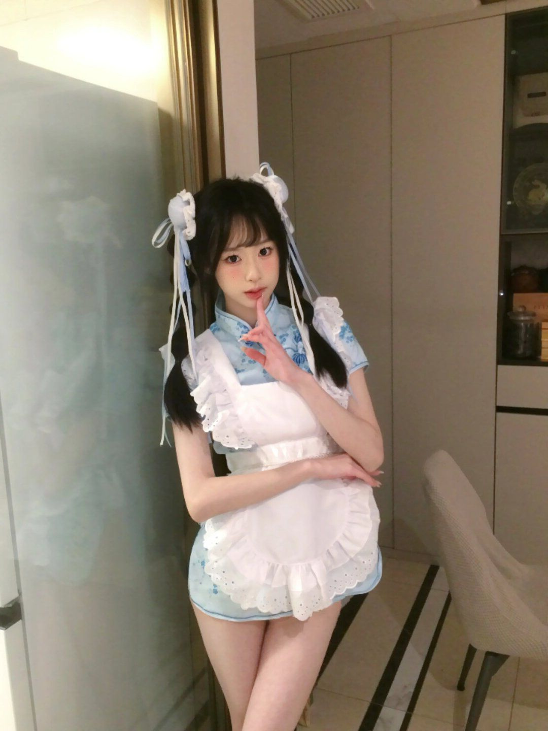 中华小厨娘日系软妹Lolita女仆围裙COS服新中式旗袍连衣裙套装女 - 图0