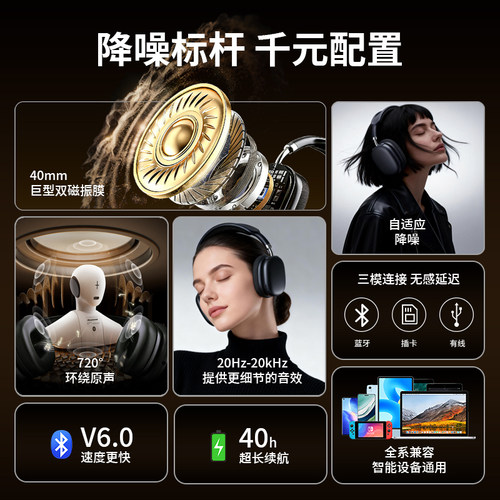 纽曼GX500主动降噪头戴式耳机蓝牙无线2025长续航 - 图0
