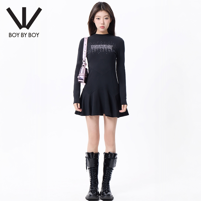 BOY BY BOY商场同款潮牌女装春秋修身高弹长袖连衣裙W17004 - 图1
