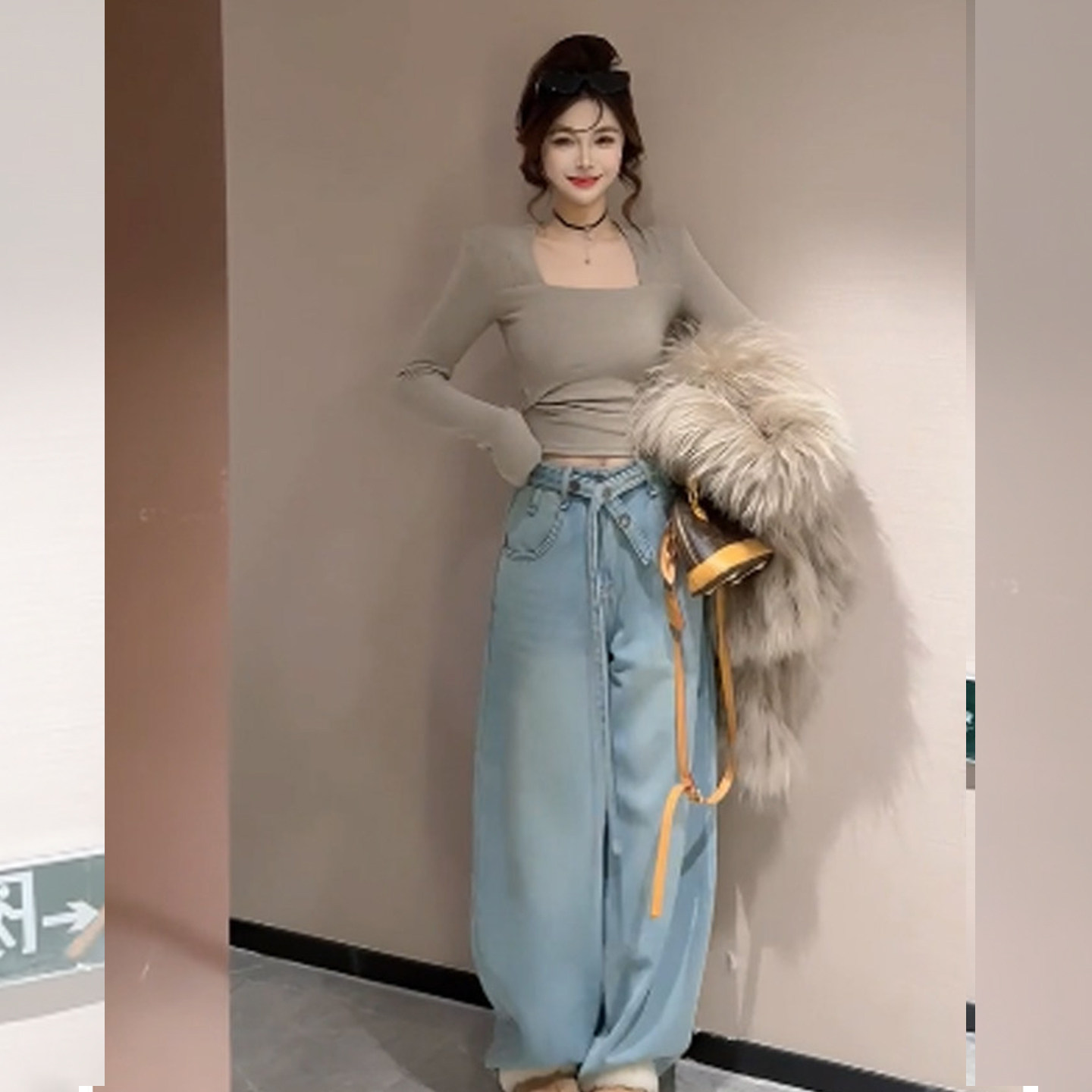 洋气韩冬~纯欲风性感方领长袖上衣女修身德绒打底衫时尚辣妹内搭,淘宝优惠券,粉丝福利购,淘宝优惠卷