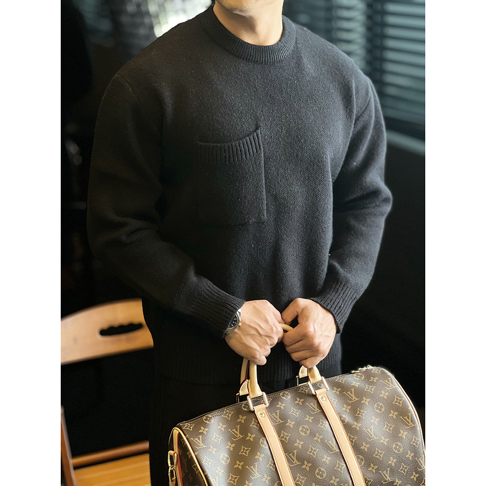 简素Design侧口袋圆领针织加厚毛衣男宽松纯色内搭打底衫上衣秋冬,淘宝优惠券,粉丝福利购,淘宝优惠卷