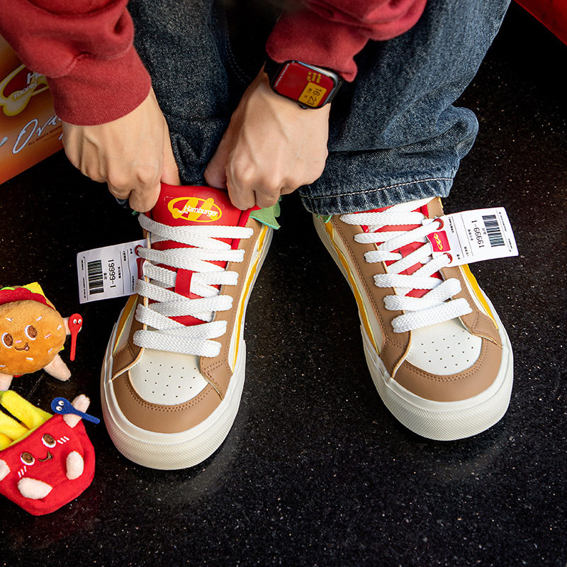 鮀品2026新款四季通用汉堡男女同款毛绒玩偶情侣百搭美式休闲板鞋,淘宝优惠券,粉丝福利购,淘宝优惠卷