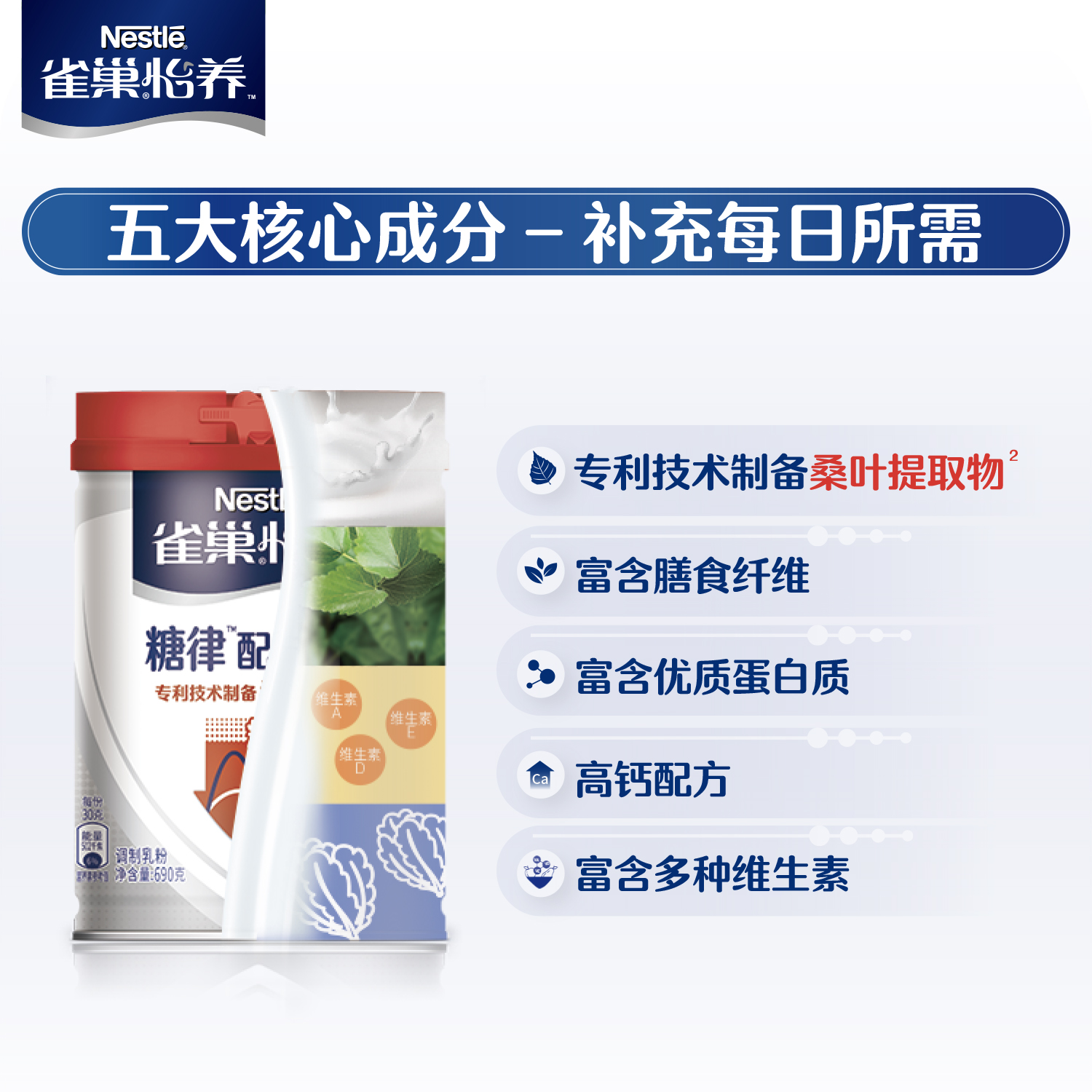 雀巢官方旗舰店怡养中老年糖律低GI多重营养高钙配方奶粉控糖牛奶