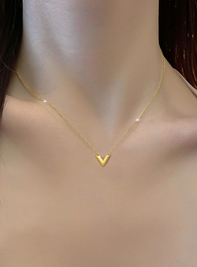 【通体钛钢】小V气质炉内真金项链女幸运ins网红锁骨链配饰品