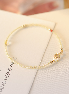 一夜暴富极细2mm黄水晶手链女14k转运珠超细设计感小众ins手饰