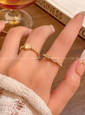 蝴蝶结爱心开口戒指女高级感时尚气质金色食指环韩国新款百搭手饰