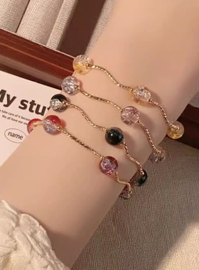 新中式简约琉璃串珠手链女复古高级感小众手串紫色学生闺蜜手饰品