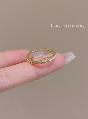 高级感微镶锆石皮带戒指女轻奢气质开口食指戒韩版ins风新款手饰