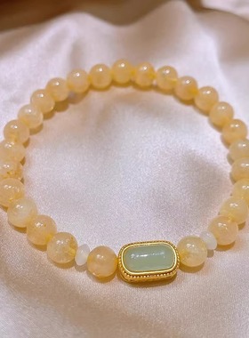 金发晶长方形沙金吊坠串珠手链女轻奢小众手串秋冬闺蜜和田玉手饰