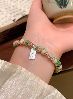 ins风绿粉色串珠手链女简约小清新百搭个性手串气质新款手饰批发