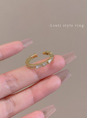 微镶锆石蛇形开口戒指女轻奢小众高级感食指环ins风爆款首饰批发