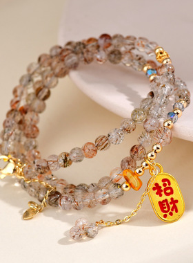 批发天然水晶黑金超三圈手链女士锁骨项链原创景区寺院新爆款手串