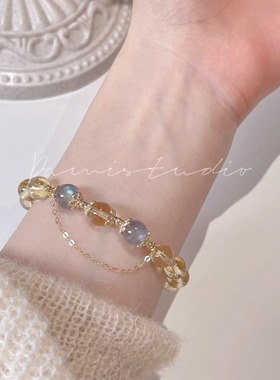 黄水晶手链月光石金太阳石14k包金发财水晶手串女生手饰品